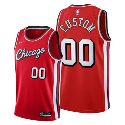 Men Bulls #00 Custom Red 2021-22 City Edition Jersey Throwback