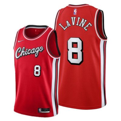 Men Bulls #8 Zach LaVine Red 2021-22 City Edition Jersey Throwback