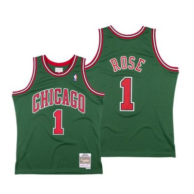 Men Bulls Derrick Rose #1 Throwback Green Jersey