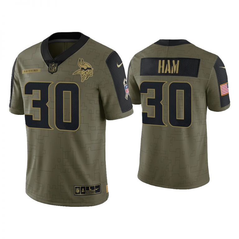 Men C.J. Ham Minnesota Vikings Olive 2021 Salute To Service Limited Jersey