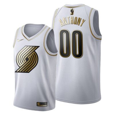 Men Carmelo Anthony #00 Portland Trail Blazers Golden Edition White Jersey