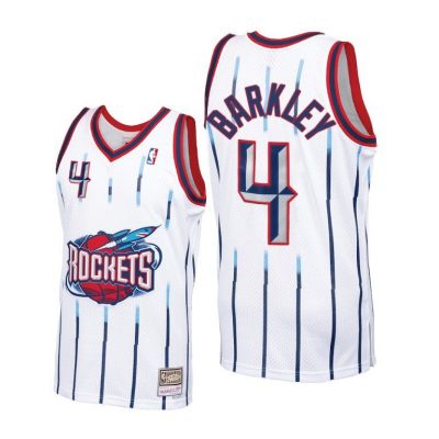 Men Charles Barkley #4 Rockets Hardwood Classics White Jersey