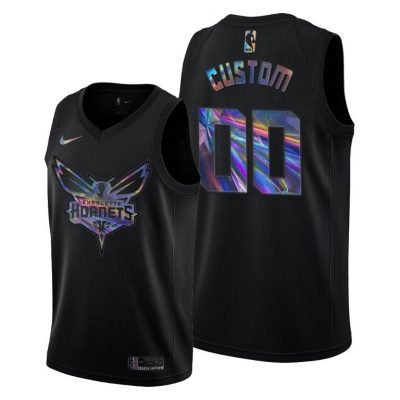 Men Charlotte Hornets Custom Iridescent Holographic Black Limited Edition Jersey