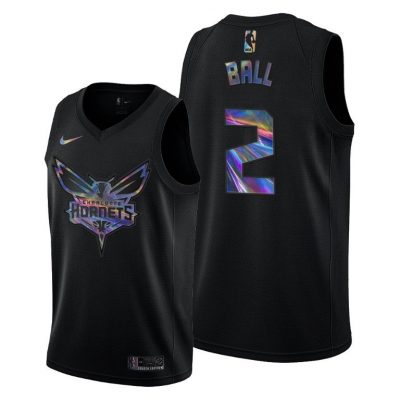 Men Charlotte Hornets LaMelo Ball Iridescent Holographic Black Limited Edition Jersey