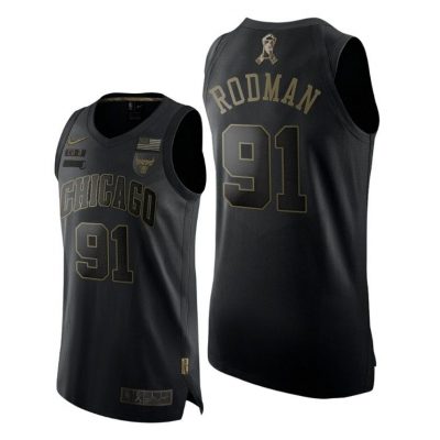 Men Chicago Bulls Dennis Rodman 2020 Veterans Day Black Jersey