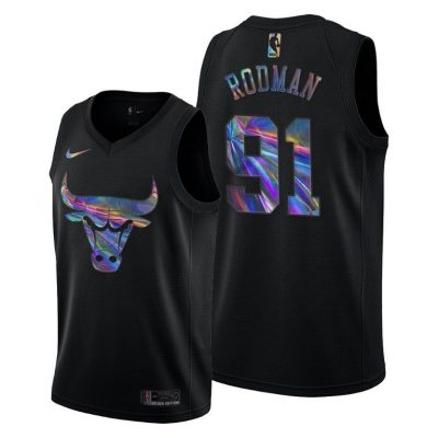 Men Chicago Bulls Dennis Rodman Iridescent Holographic Black Limited Edition Jersey