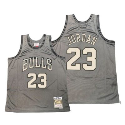Men Chicago Bulls Michael Jordan Hardwood Classics Gray Metal Works Jersey