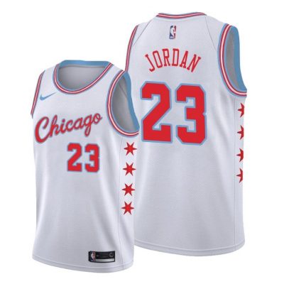 Men Chicago Bulls Michael Jordan White 2017-18 Retire Player City Edition Jersey