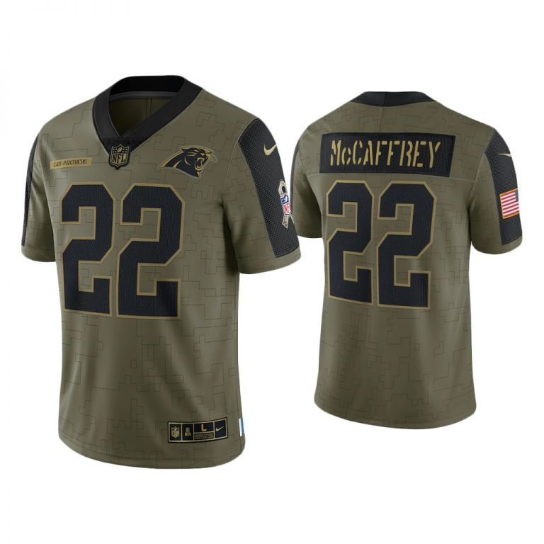 Men Christian McCaffrey Carolina Panthers Olive 2021 Salute To Service Limited Jersey