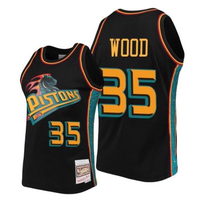 Men Christian Wood Detroit Pistons Rings #35 Black Collection Jersey