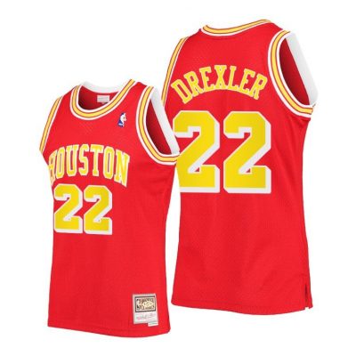 Men Clyde Drexler #22 Rockets Hardwood Classics Red Jersey