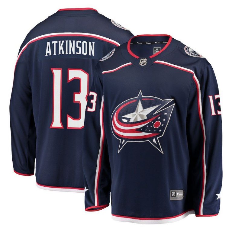 Men Columbus Blue Jackets Cam Atkinson Navy Breakaway Jersey