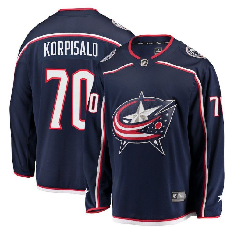 Men Columbus Blue Jackets Joonas Korpisalo Navy Breakaway Jersey