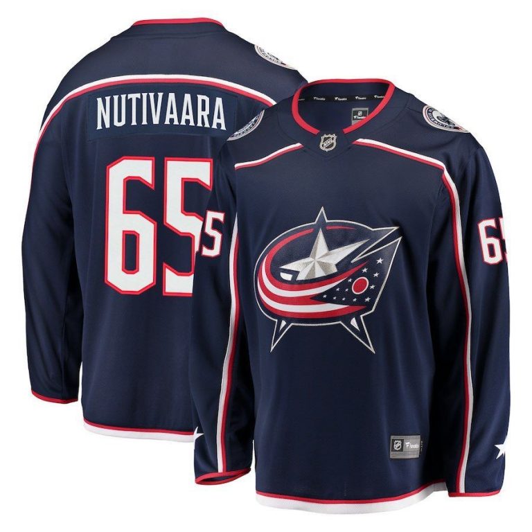 Men Columbus Blue Jackets Markus Nutivaara Navy Breakaway Jersey