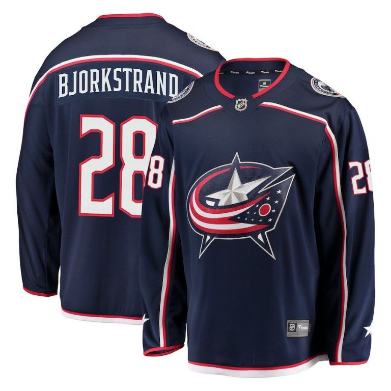 Men Columbus Blue Jackets Oliver Bjorkstrand Navy Breakaway Jersey