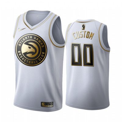 Men Custom #00 Atlanta Hawks Golden Edition White Jersey