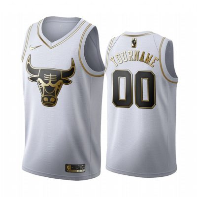 Men Custom #00 Chicago Bulls Golden Edition White Jersey