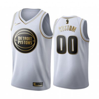 Men Custom #00 Detroit Pistons Golden Edition White Jersey