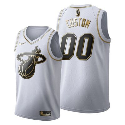 Men Custom #00 Miami Heat Golden Edition White Jersey