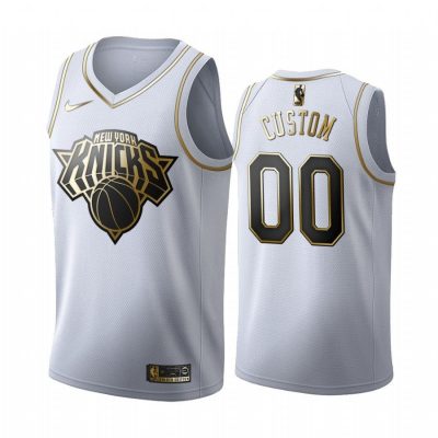 Men Custom #00 New York Knicks Golden Edition White Jersey