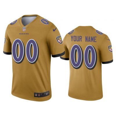 Men Custom Baltimore Ravens Gold Inverted Legend Jersey