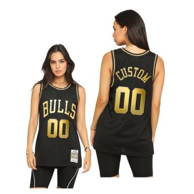 Men Custom Chicago Bulls 2021 Throwback Golden Limited Allocation Black Jersey Men