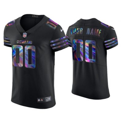 Men Custom Cleveland Browns Black Golden Edition Holographic Jersey