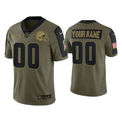 Men Custom Cleveland Browns Olive 2021 Salute To Service Limited Jersey