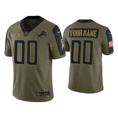 Men Custom Detroit Lions Olive 2021 Salute To Service Limited Jersey