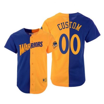 Men Custom Golden State Warriors #00 Warriors Royal Gold Split Mesh Button Jersey