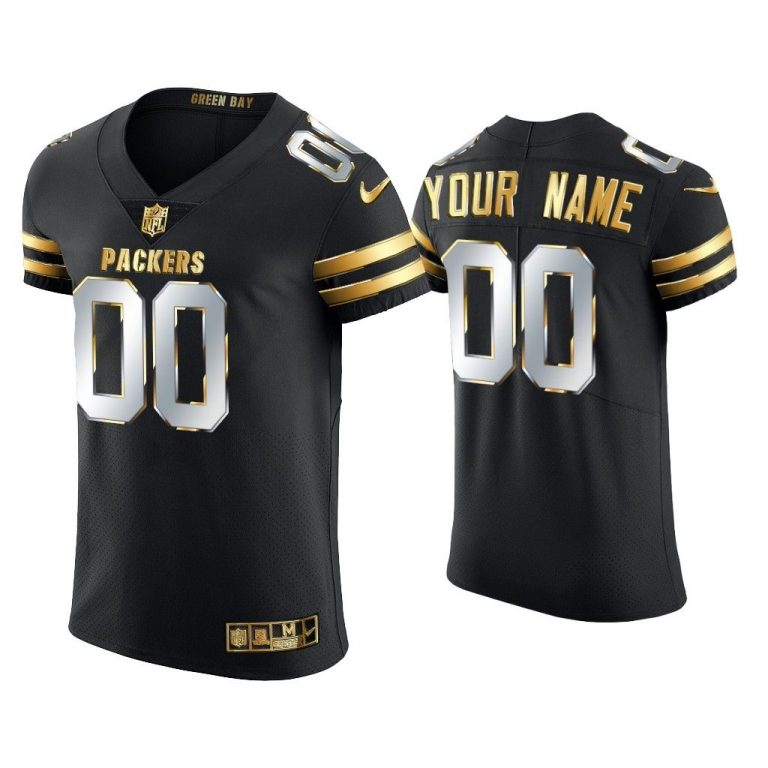 Men Custom Green Bay Packers Black Golden Edition Elite Jersey