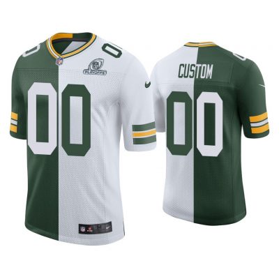 Men Custom Green Bay Packers Green White 2020 NFL Playoffs Split Jersey