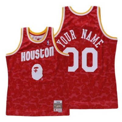 Men Custom Houston Rockets Bape X Mitchell #00 Red Classic Jersey