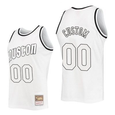 Men Custom Houston Rockets White Outdated Classic Jersey Mitchell Ness