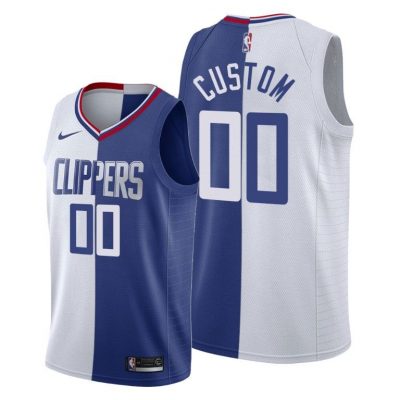 Men Custom Los Angeles Clippers #00 White Blue Split Two-toned Jersey