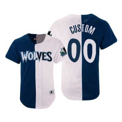 Men Custom Minnesota Timberwolves #00 Timberwolves Navy White Split Mesh Button Jersey