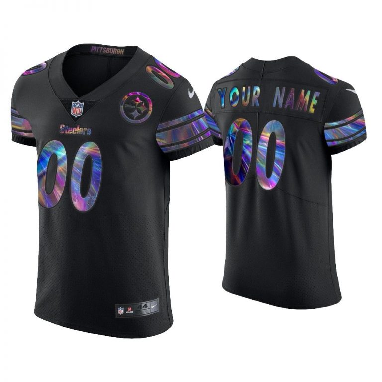 Men Custom Pittsburgh Steelers Black Golden Edition Holographic Jersey