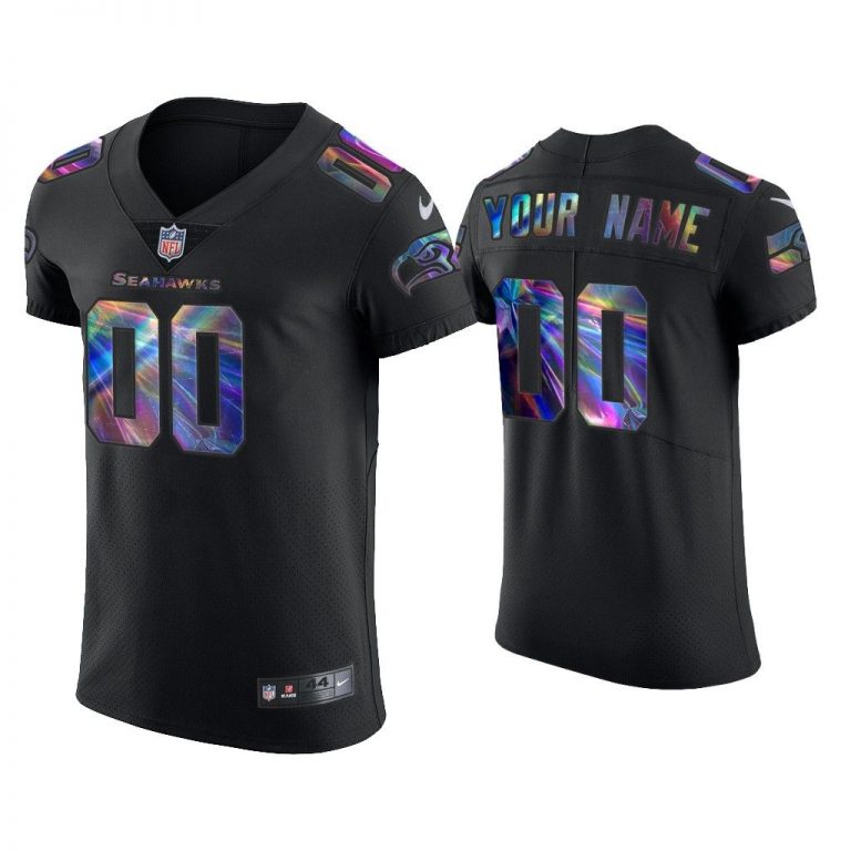 Men Custom Seattle Seahawks Black Golden Edition Holographic Jersey