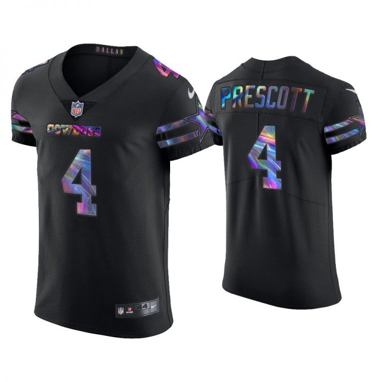 Men Dak Prescott Dallas Cowboys Black Golden Edition Holographic Jersey