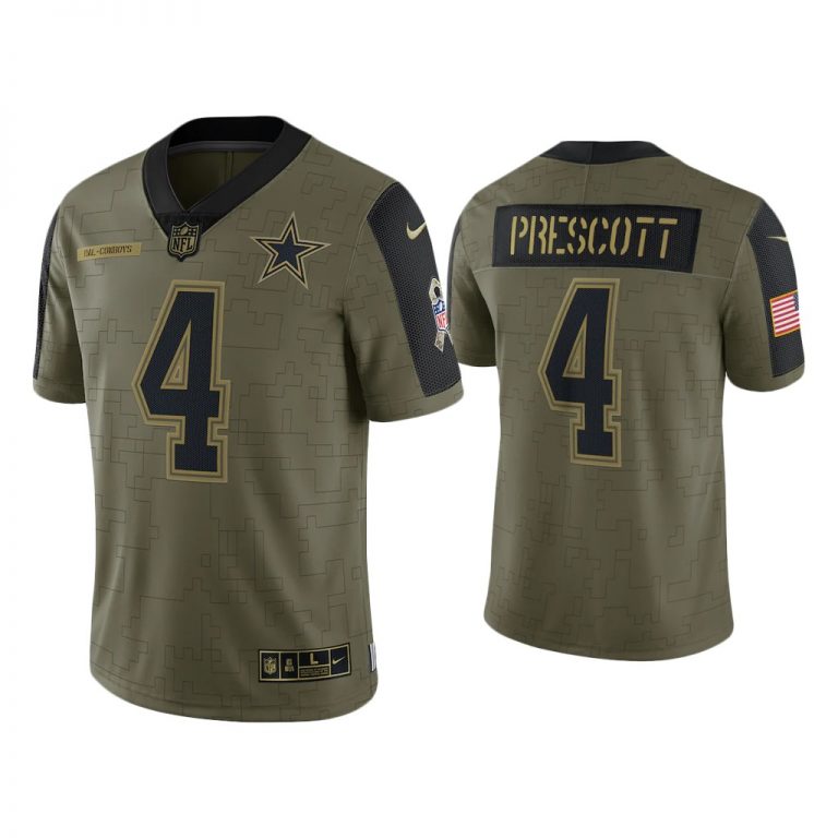 Men Dak Prescott Dallas Cowboys Olive 2021 Salute To Service Limited Jersey