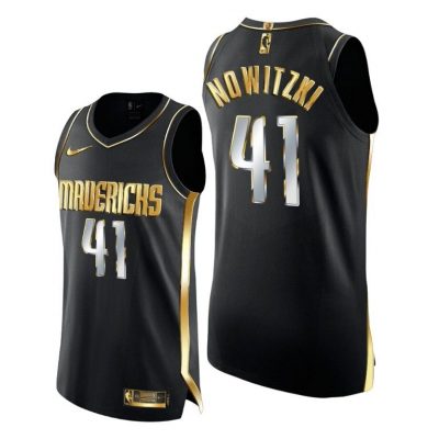 Men Dallas Mavericks Dirk Nowitzki Golden Edition Limited Black Jersey