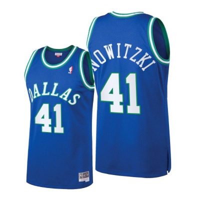 Men Dallas Mavericks Dirk Nowitzki Throwback Blue Jersey