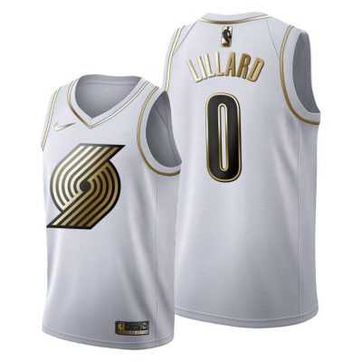 Men Damian Lillard #0 Portland Trail Blazers Golden Edition White Jersey