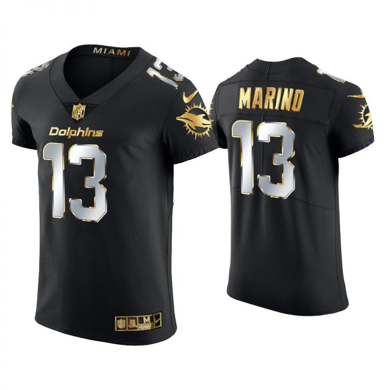 Men Dan Marino Miami Dolphins Black Golden Edition Elite Jersey