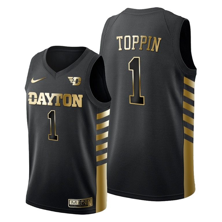 Men Dayton Flyers Obi Toppin #1 Black Golden Edition Limited Jersey