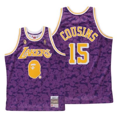 Men Demarcus Cousins Los Angeles Lakers Bape X Mitchell #15 Purple Classic Jersey