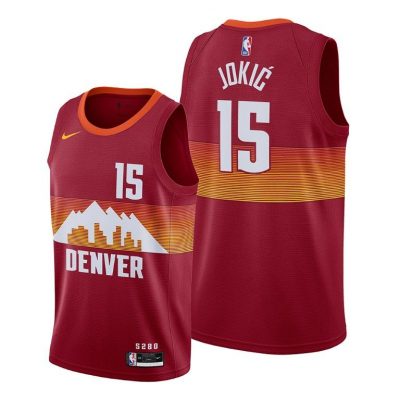 Men Denver Nuggets #15 Nikola Jokic Orange 2020-21 City Edition Jersey New Uniform