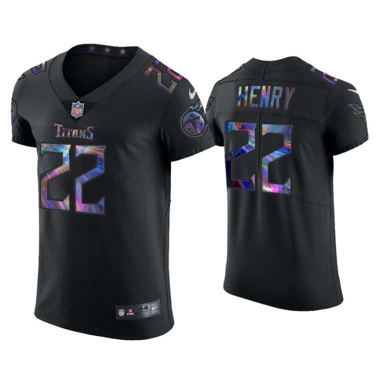 Men Derrick Henry Tennessee Titans Black Golden Edition Holographic Jersey