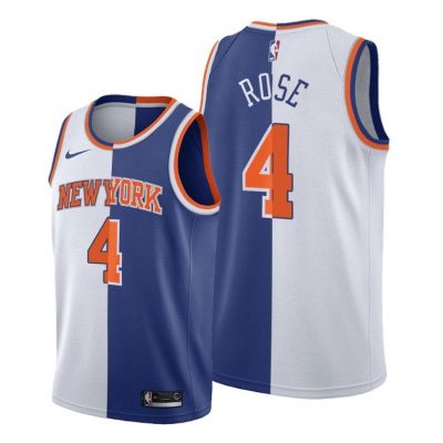 Men Derrick Rose Knicks 2021-22 Split Edition White Blue Jersey #4