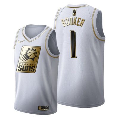 Men Devin Booker #1 Phoenix Suns Golden Edition White Jersey